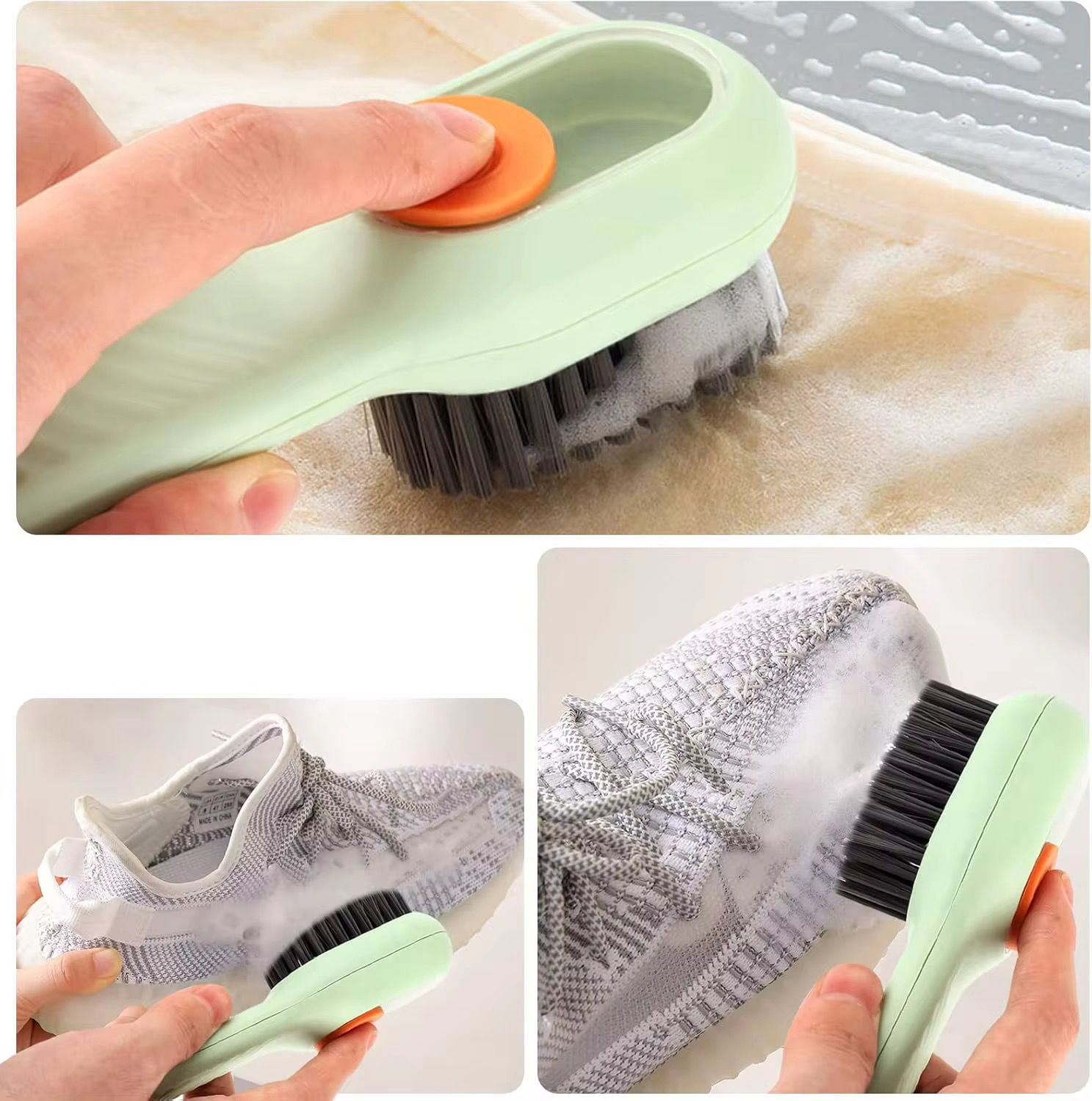 Liquid soap dispenser cleaning brush